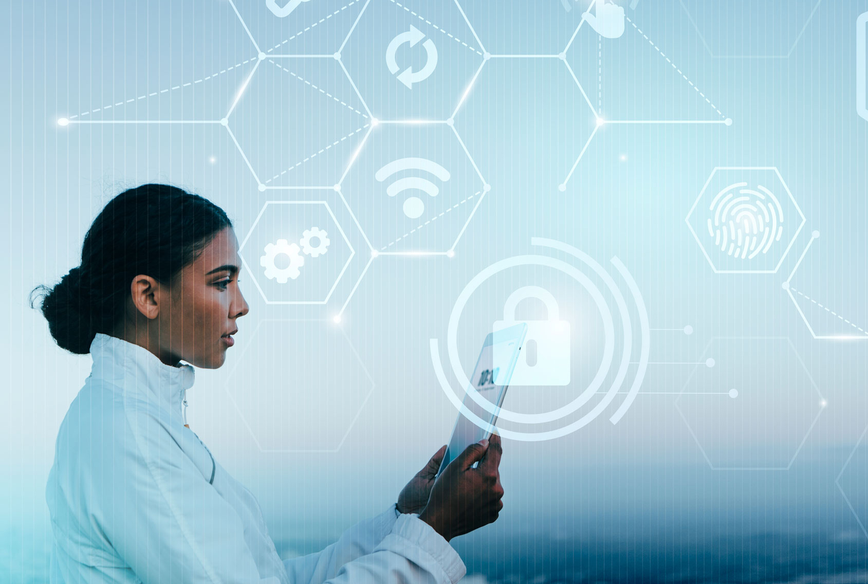 Scientist looking at tablet